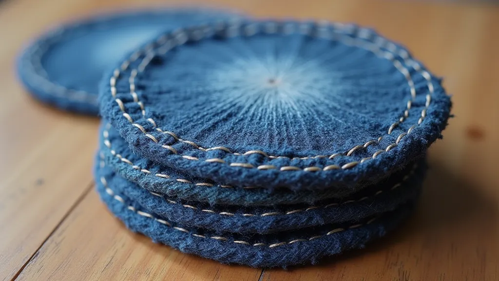 Stack of finished denim coasters