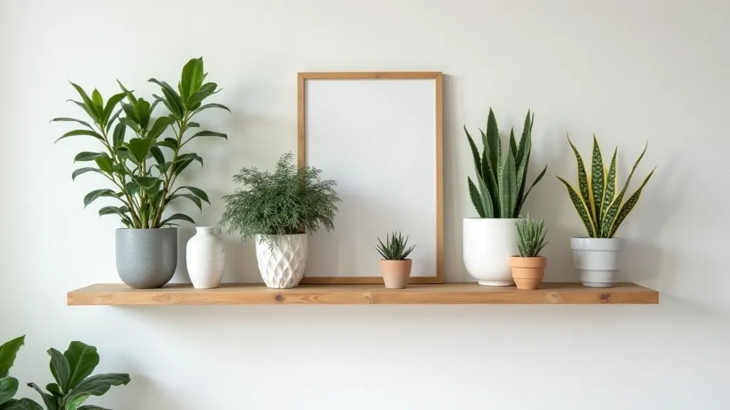 Finished floating shelf with decorative items