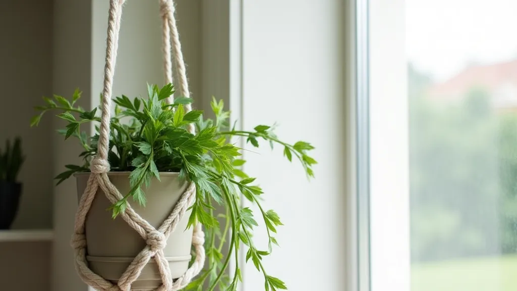 Finished macrame plant hanger