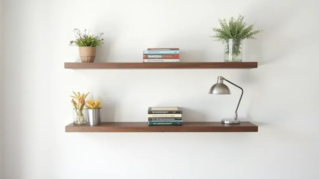 Finished floating shelves mounted on wall