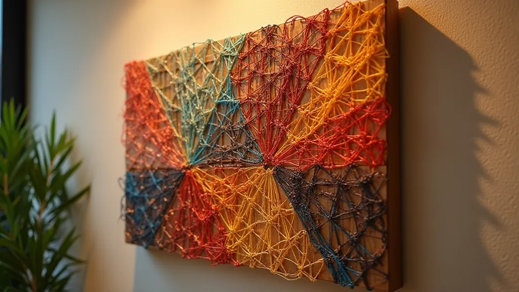 Finished string art piece displayed on a wall