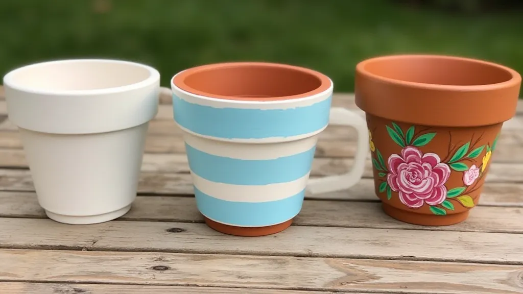 Variety of painted flower pots