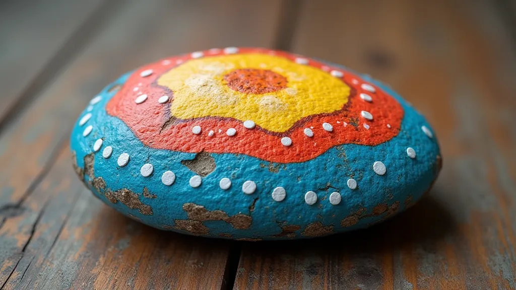Close-up of a single painted rock's design
