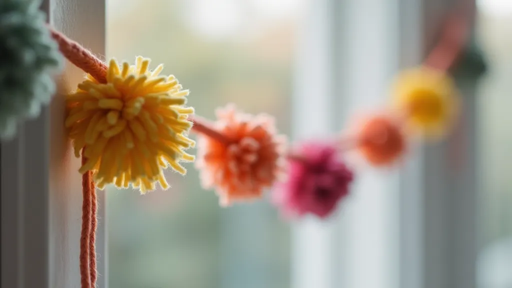 Yarn garland with yarn pom-poms
