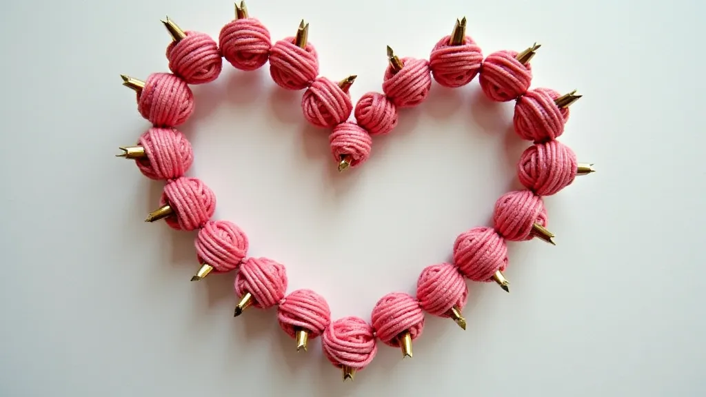 String being wrapped around nails on a string art heart