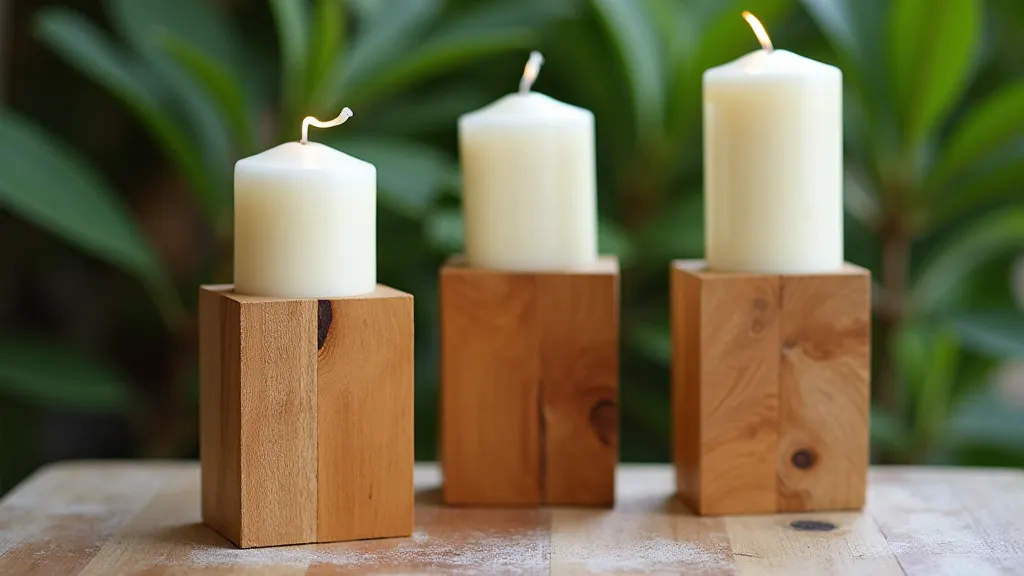 Rustic Wooden Block Candle Holders